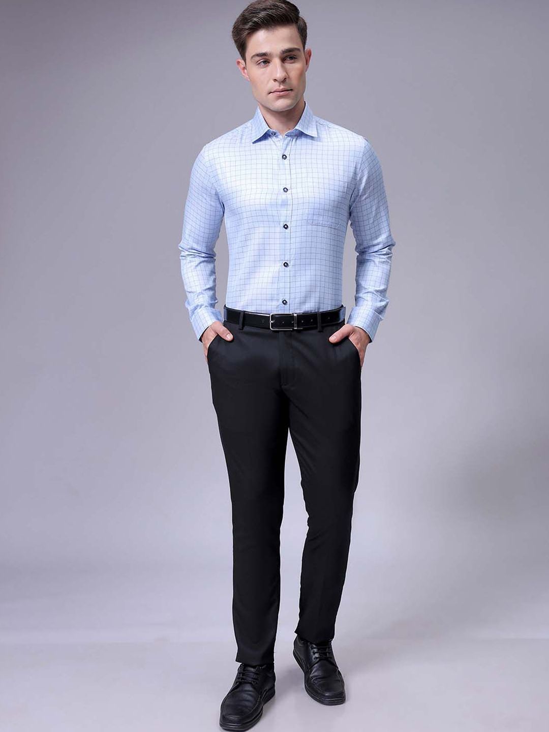 The Indian Garage Co. X Luxe Men Slim Fit Cutaway Collar Grid Tattersall Checked Formal Shirt
