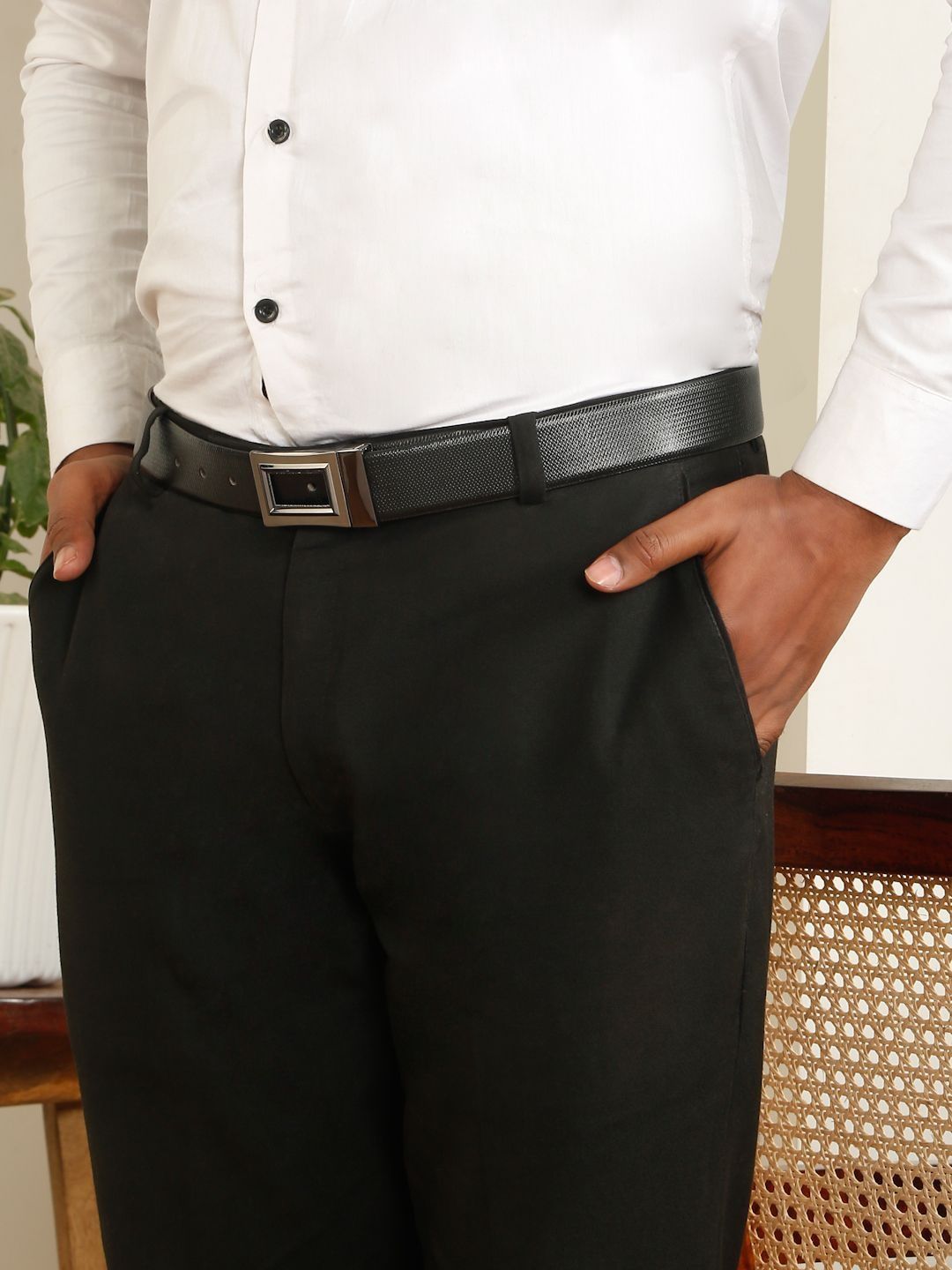 Teakwood Leathers Men Textured Leather Reversible Formal Belt