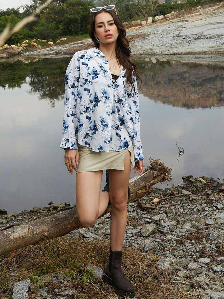 Campus Sutra Women Comfort Spread Collar Floral Printed Oversized Casual Shirt