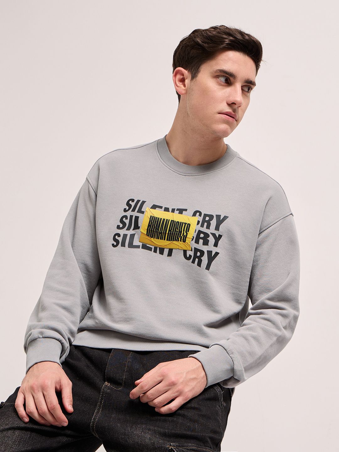 THE BEAR HOUSE Men Typography Printed Round Neck Cotton Pullover Sweatshirt
