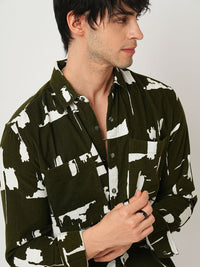 VASTRADO Men Classic Spread Collar Abstract Printed Cotton Slim Fit Casual Shirt