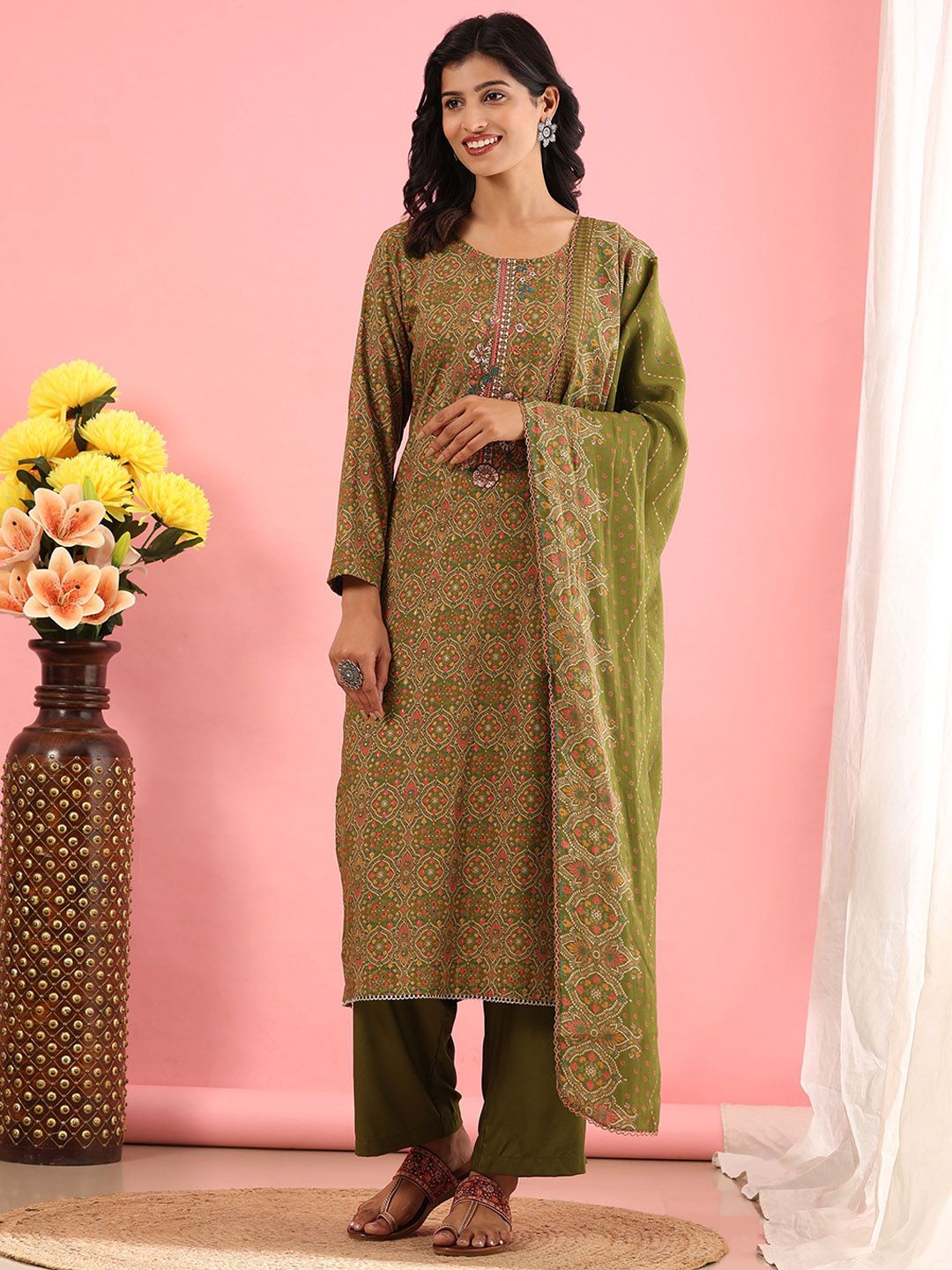 Mamicha Women Ethnic Motifs Printed Regular Pure Cotton Kurta with Palazzos & With Dupatta