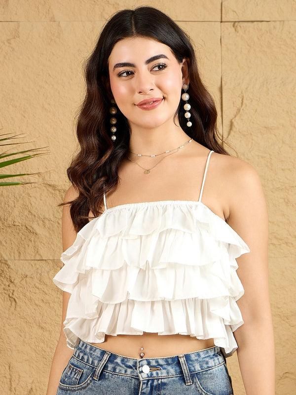 Berrylush Women Ruffles Crop Top