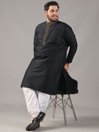 SOJANYA PLUS Plus Size Men Paisley Woven Design Band Collar Straight Kurta With Pyjamas