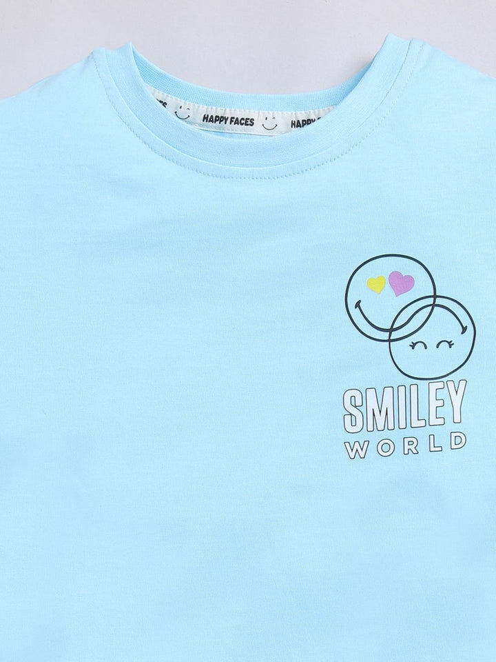 Happy Faces Girls Conversational Printed Pure Cotton Longline T-shirt