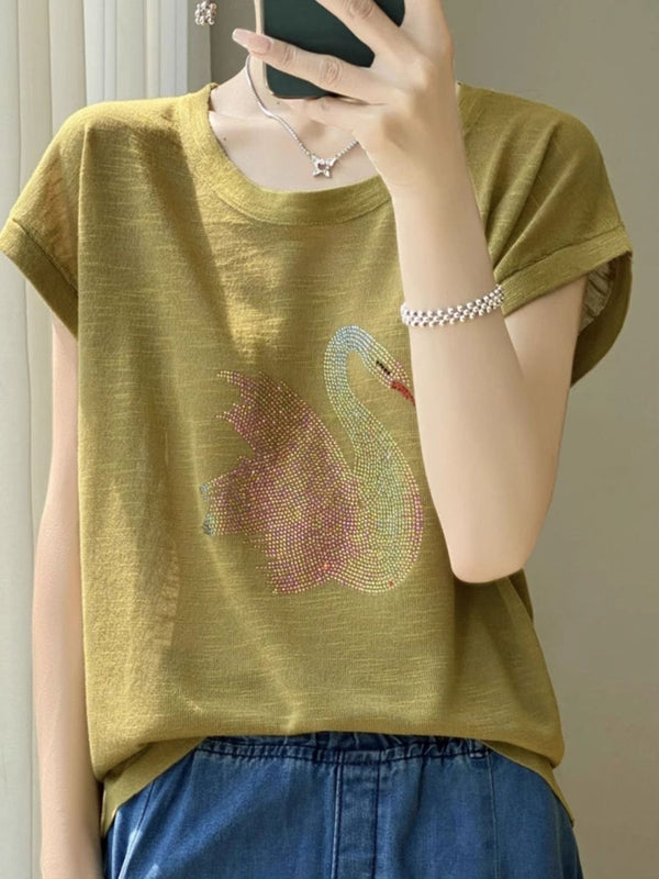 DressBerry Embellished Beads And Stones V-Neck T-shirt