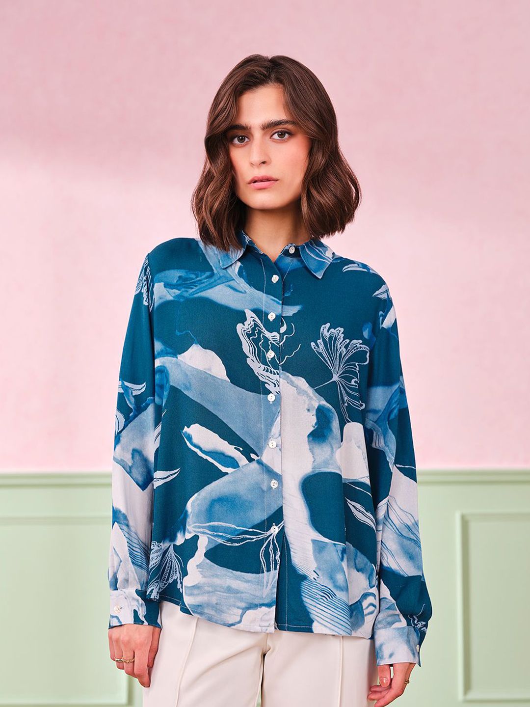AND Floral Print Shirt Style Top