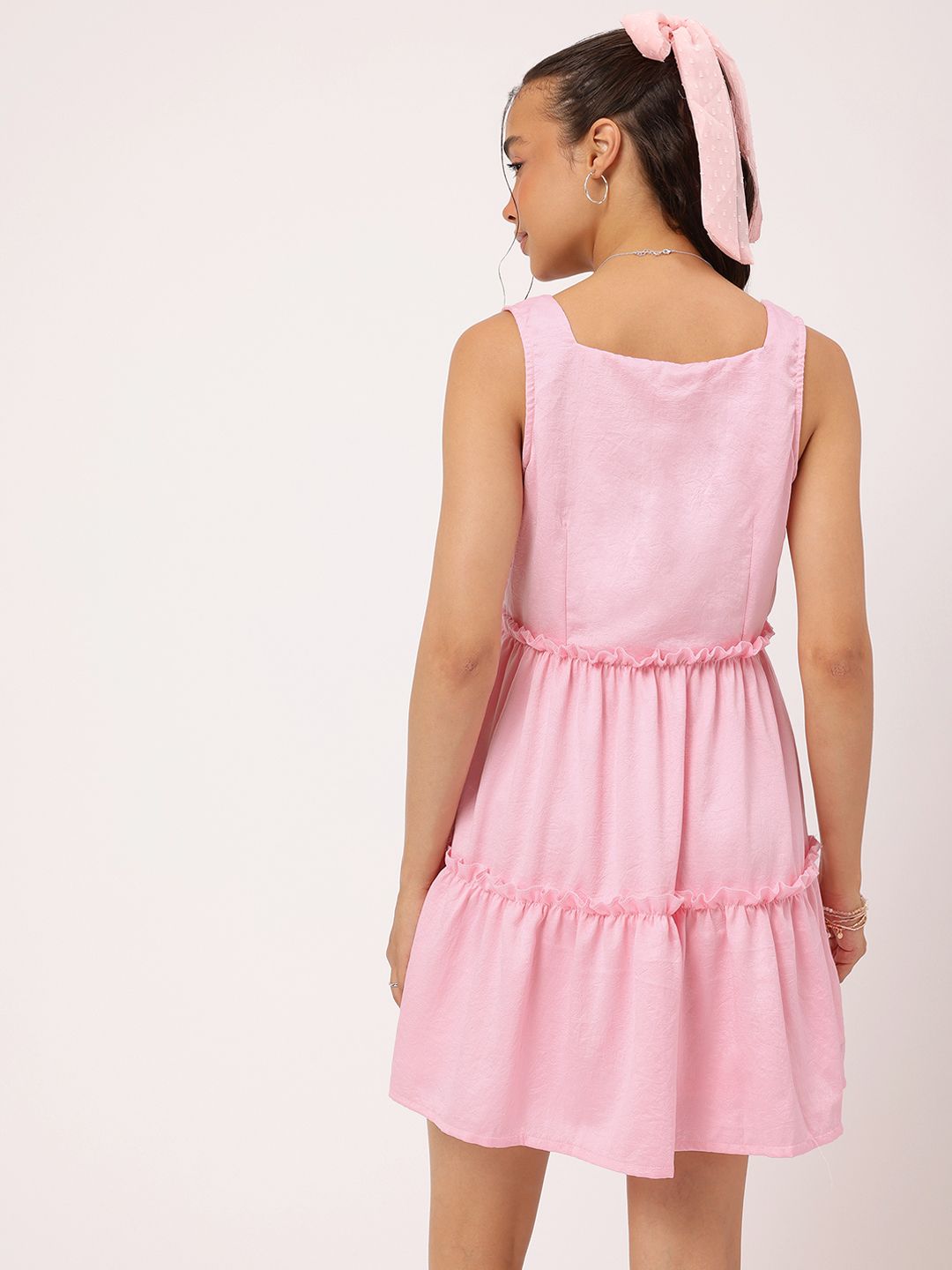 DressBerry Millennial Pink Tiered Mini Magic A-Line Dress