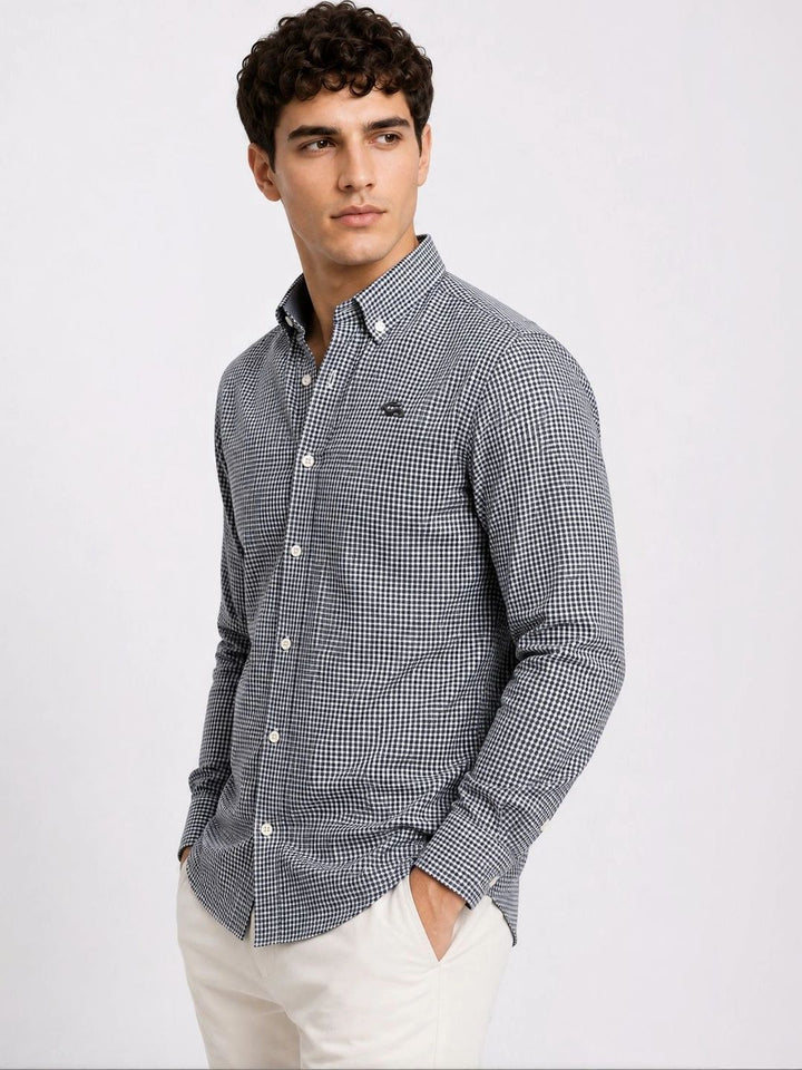 ADRO Men Black & White Mini Checked Regular Fit Casual Cotton Shirt