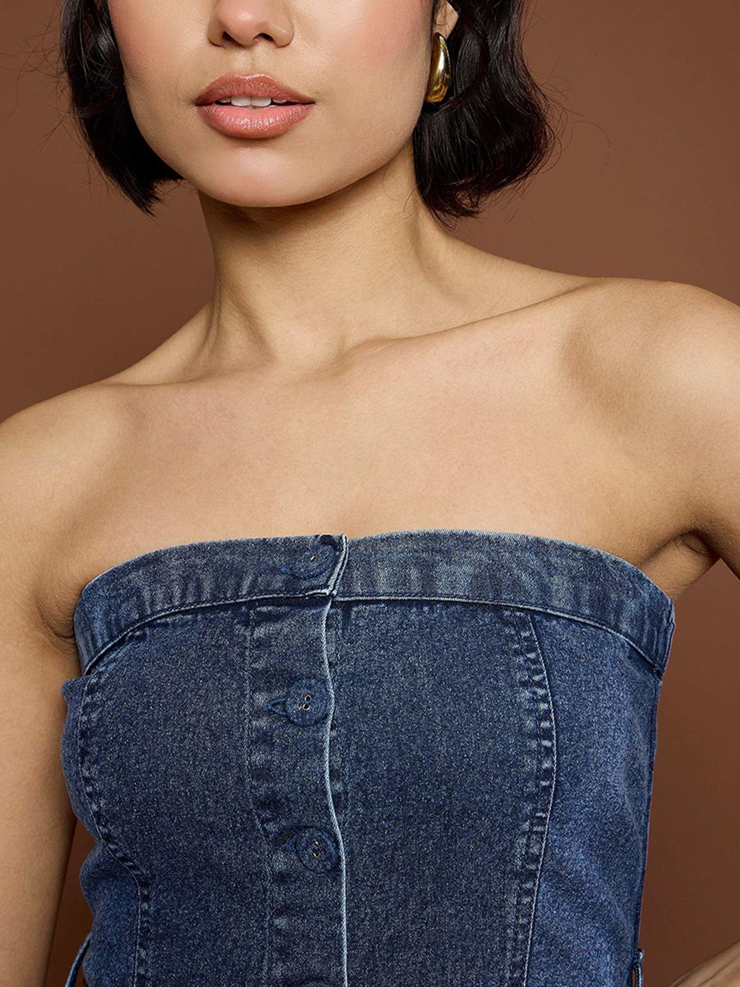Sassafras Wanita Denim Denim Bandeau Midi Dress