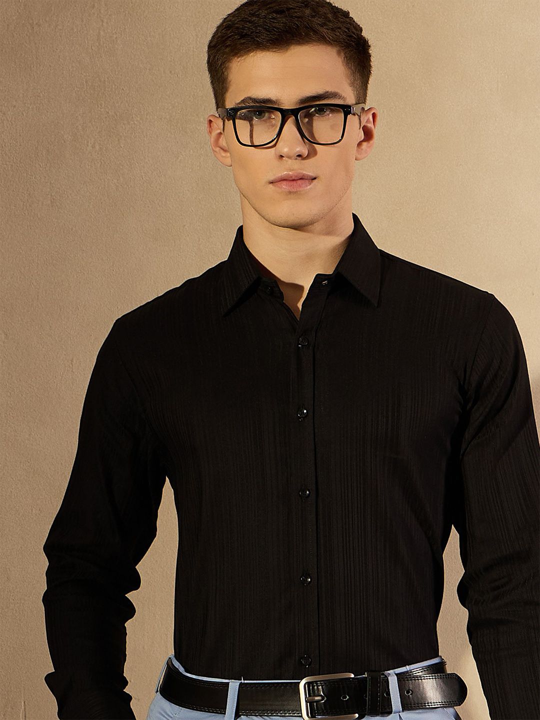 DENNISON Men Self Design Solid Formal Shirt