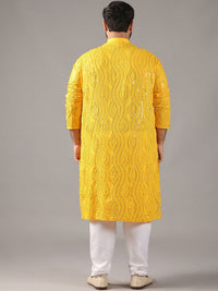 SOJANYA PLUS Plus Size Men Floral Embroidered Sequnnied Pure Cotton Kurta With Pyjamas
