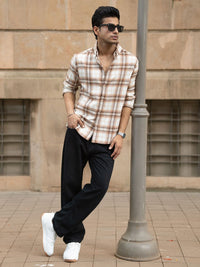 Powerlook Men Tartan Checked Spread Collar Cotton Casual Shirt