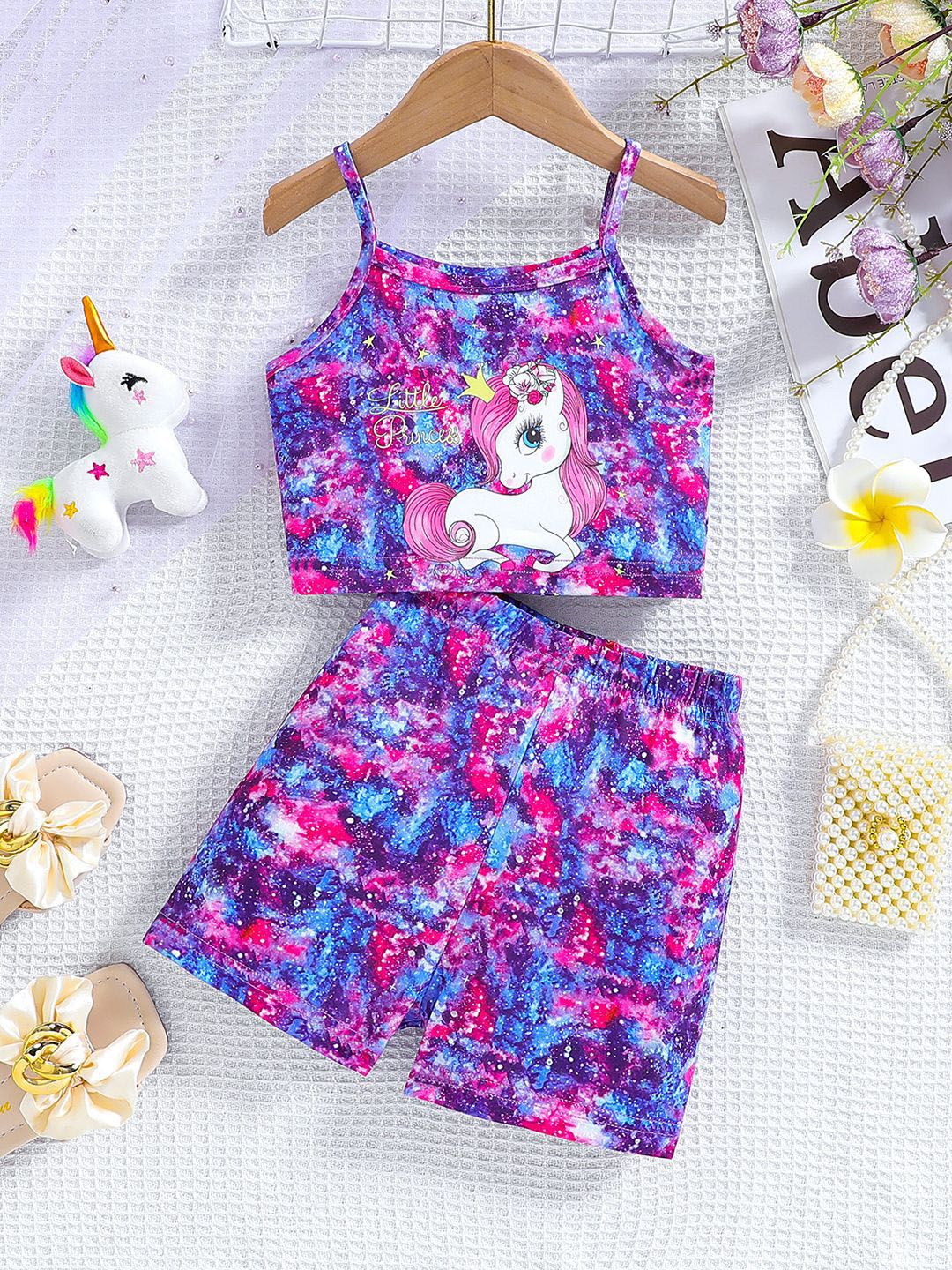 YK Girls Printed Top With Shorts Clothing Set