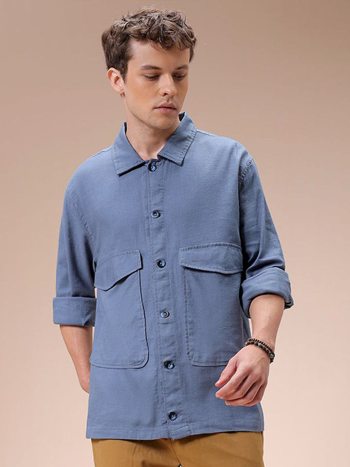 The Indian Garage Co Men Regular Fit Solid Double Flap Pocket Resortwear Overshirt