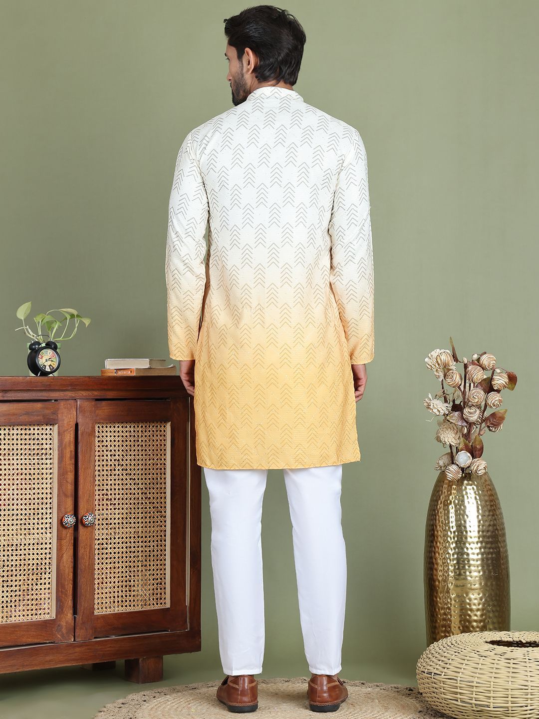 Anouk Abstract Print Mandarine collar straight Kurta with Pyjamas