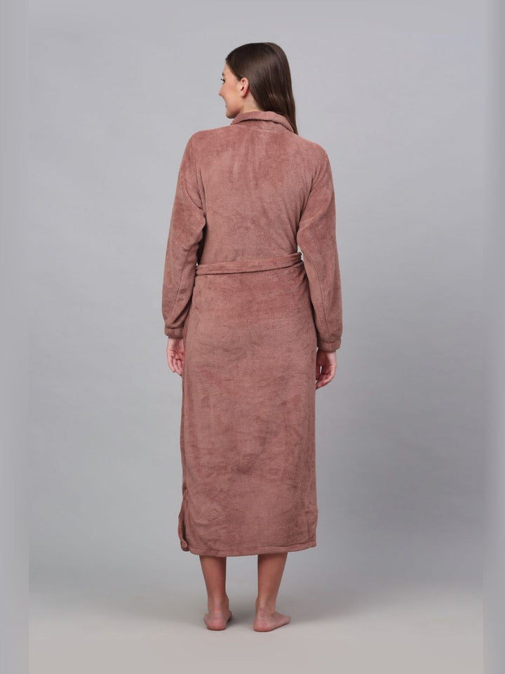 KLOTTHE Rust Woolen Long Sleeve Bath Robe With Belt