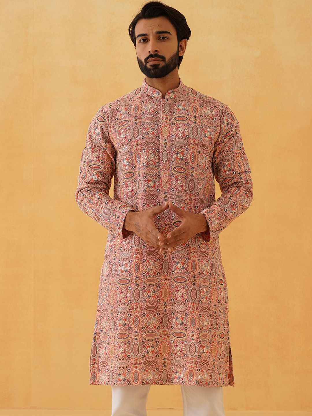 SOJANYA LUXE Floral Kashmiri Embroidered Sequinned Georgette Straight Kurta With Trousers