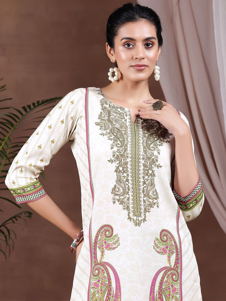 Libas Floral Printed Notch Neck Crepe Straight Kurta