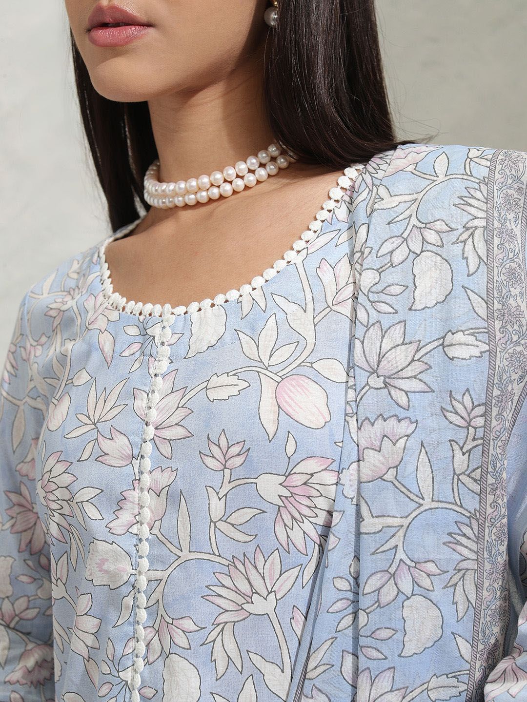 Vishudh Floral Printed Pure Cotton Straight Kurta & Trousers With Dupatta