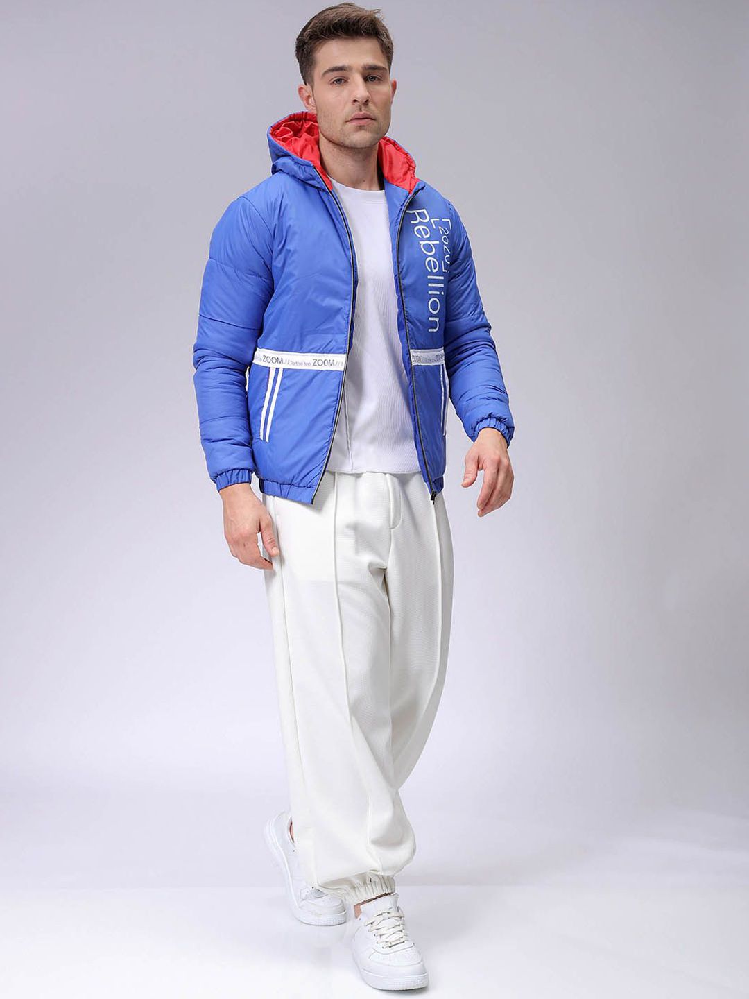 The Indian Garage Co Men Colourblocked Lightweight Puffer Jacket with Patchwork