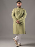 SOJANYA PLUS Plus Size Lelaki Band Collar Pure Cotton Kurta Lurus Dengan Piyama