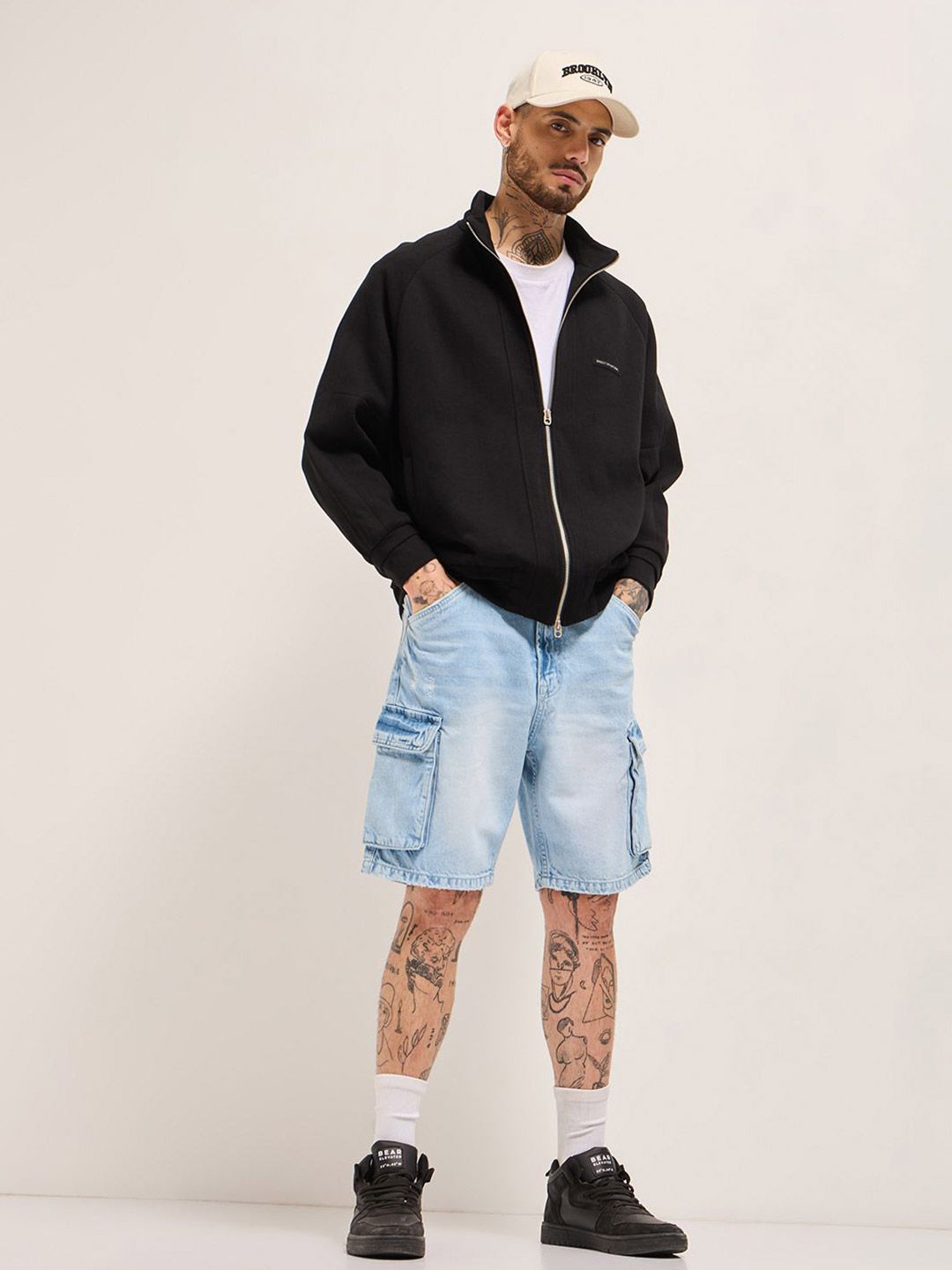 THE BEAR HOUSE Men Cotton Baggy Fit Denim Shorts