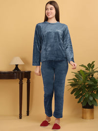 Klotthe Wanita Turquoise Solid Wool Malam