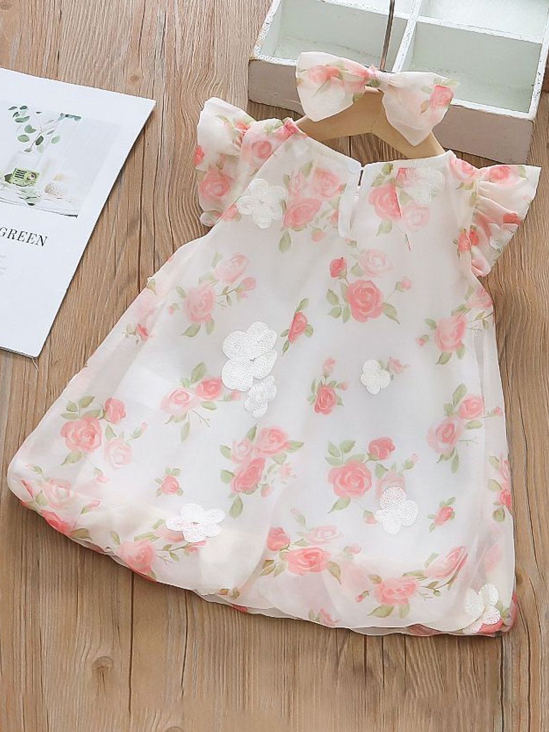 YK Girls Floral Print Cotton A-Line Dress