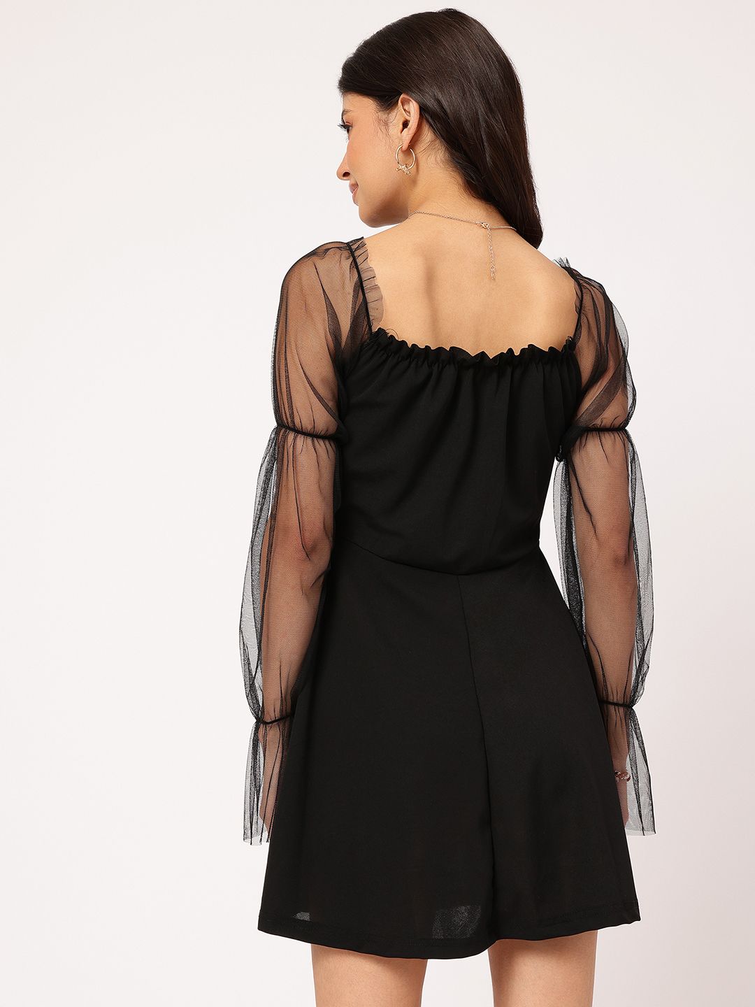 DressBerry Puff Sleeve Semi-Sheer Sheath Dress