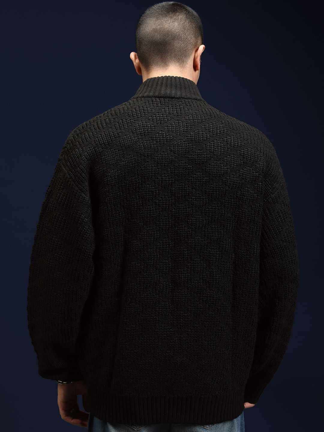HIGHLANDER Men Cable Knit with Zip Detail Detail