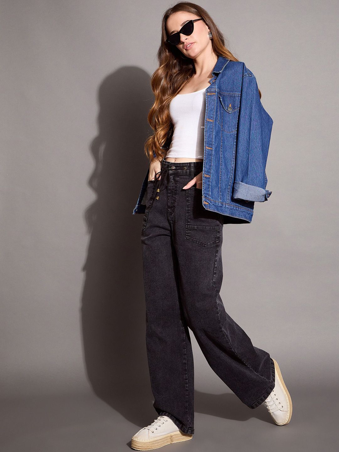 SASSAFRAS BASICS Women Comfort Wide Leg High-Rise Stretchable Jeans