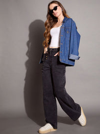 SASSAFRAS BASICS Women Comfort Wide Leg High-Rise Stretchable Jeans