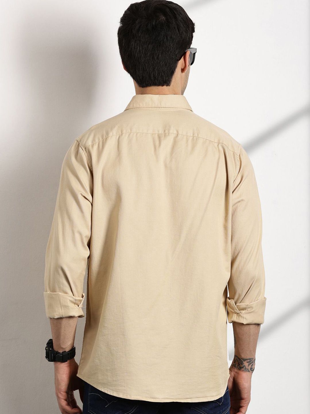 Thomas Scott Men Standard Slim Fit Spread Collar Solid Cotton Casual Shirt