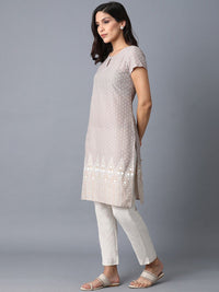 W Women Geometric Printed Keyhole Neck Cotton Straight Kurta