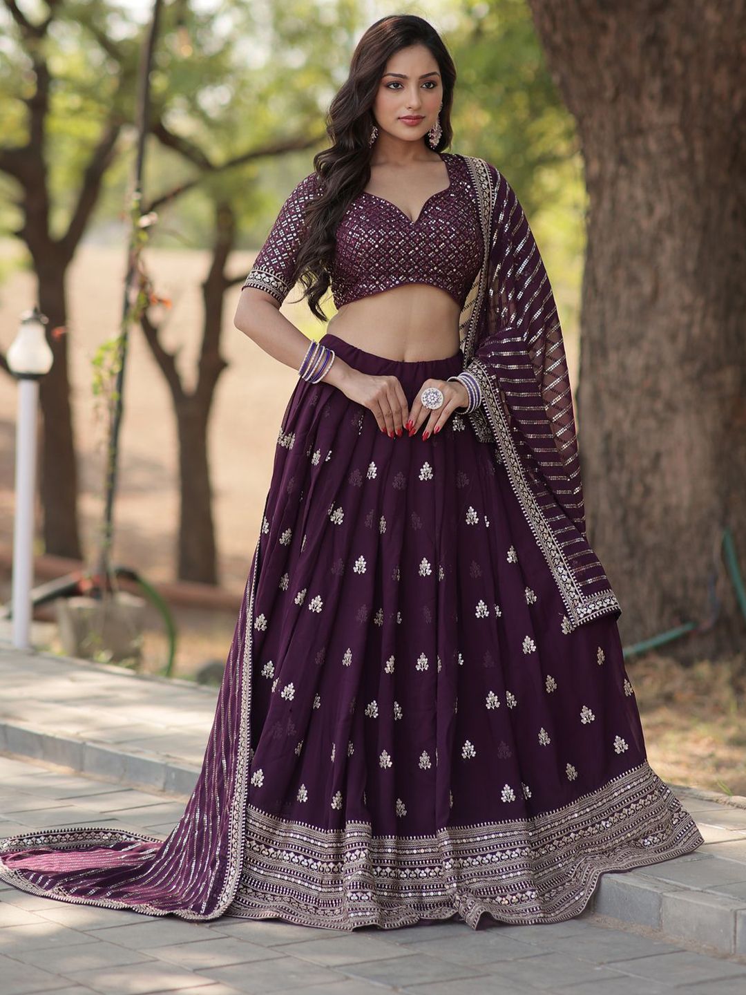 KALINI Embroidered Silk Georgette Semi Stitched Lehenga & Unstitched Blouse With Dupatta