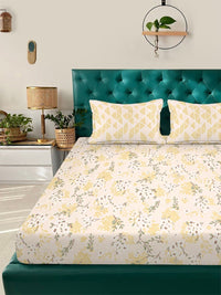 Myntra Elegant Homes Yellow Floral 300 TC King Cadar dengan 2 Sarung Bantal