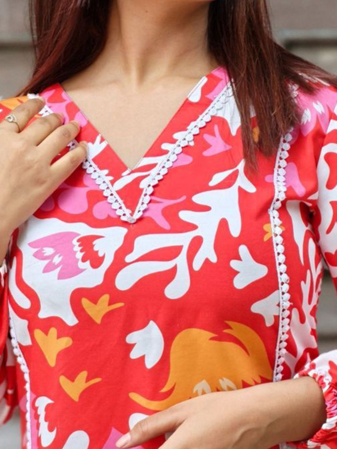 KALINI Printed V Neck Tunic With Palazzos Co-Ords