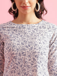 KALINI Floral Printed Round Neck Three Qaurter Sleeves Straight Kurta With Trousers