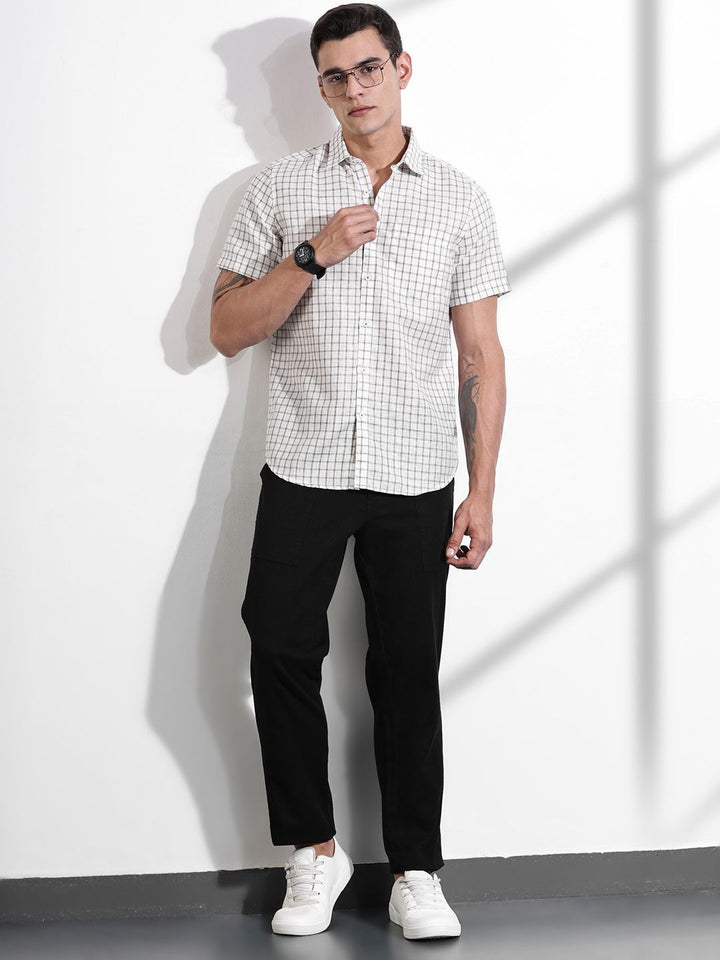 Thomas Scott Men Premium Slim Fit Gingham Checks Opaque Checked Casual Shirt
