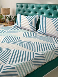 Myntra Elegant Homes Green Geometric 300 TC Fitted Double King Bedsheet Set-2.5mX2.25m