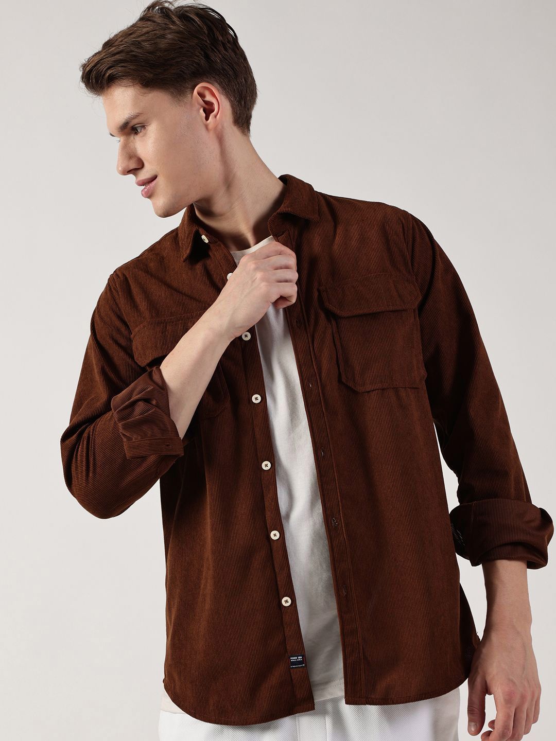 Thomas Scott Men Premium Slim Fit Opaque Corduroy Casual Shirt