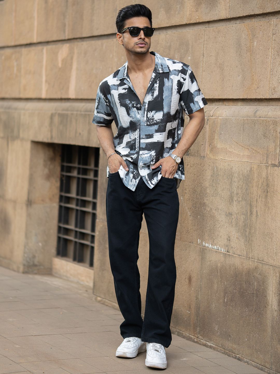 Powerlook Men Regular Fit Abstract Printed Cuban Collar Casual Shirt