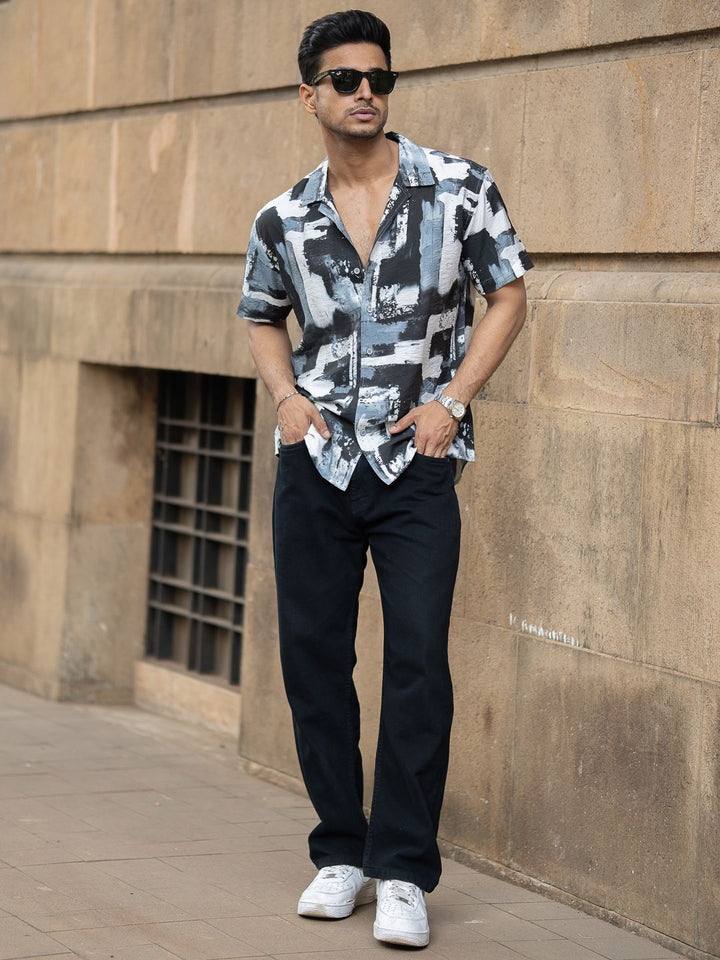 Powerlook Men Regular Fit Abstract Printed Cuban Collar Casual Shirt