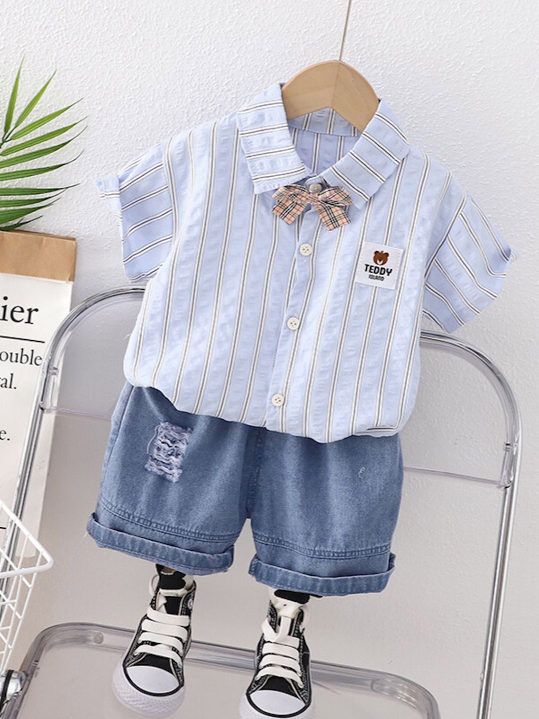 YK Kids Striped Pure Cotton Shirt With Shorts Clothing Set