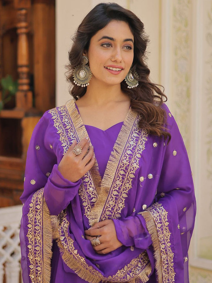 KALINI Sweetheart Neck Georgette Anarkali Kurta With Dupatta