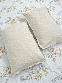 Aura Blue & Brown Floral 300 TC Fitted Double King Bedsheet Set-2.5 m X 2.25 m