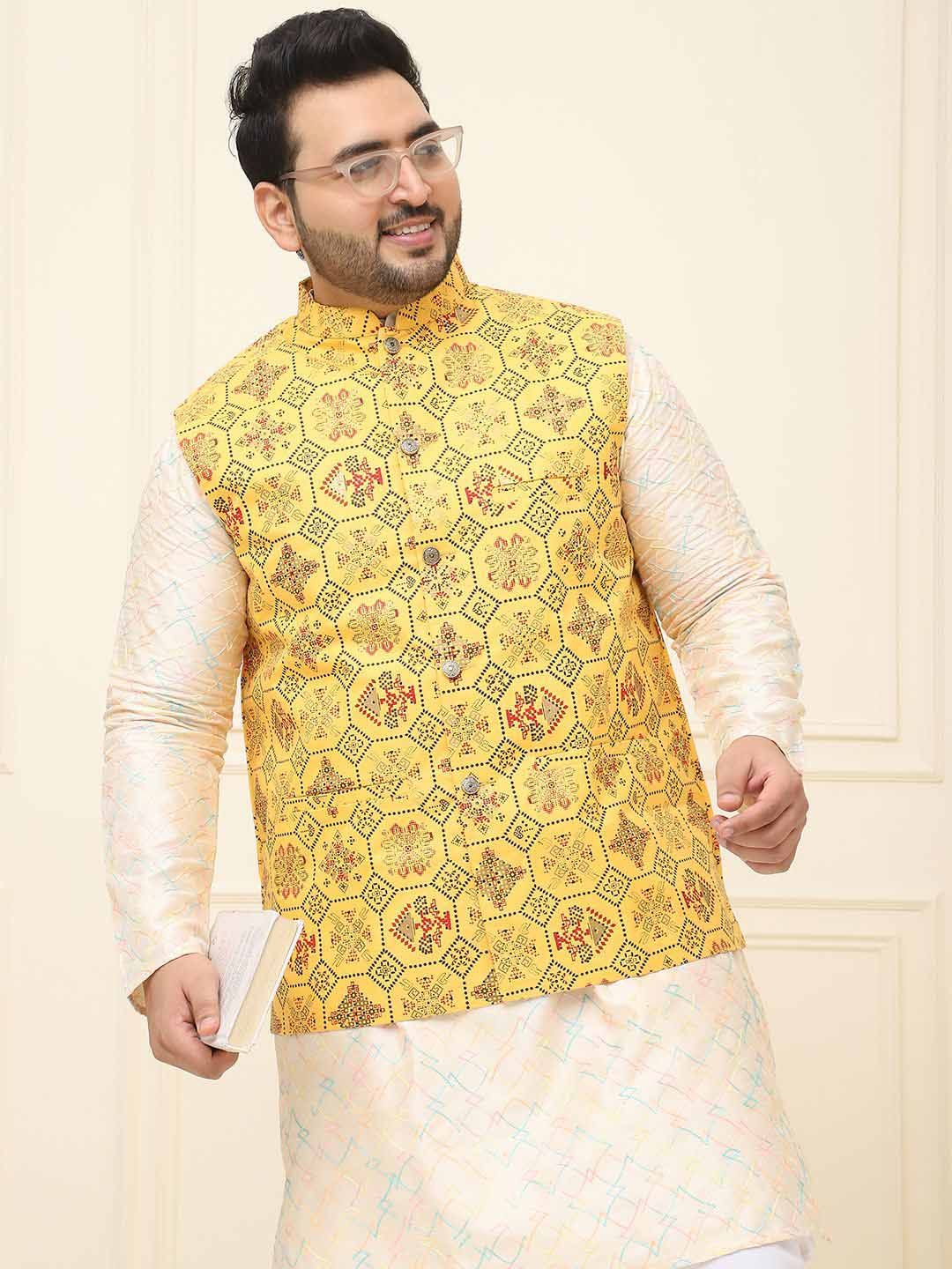 SOJANYA PLUS Lelaki Plus Size Printed Mandarin Collar Nehru Jaket