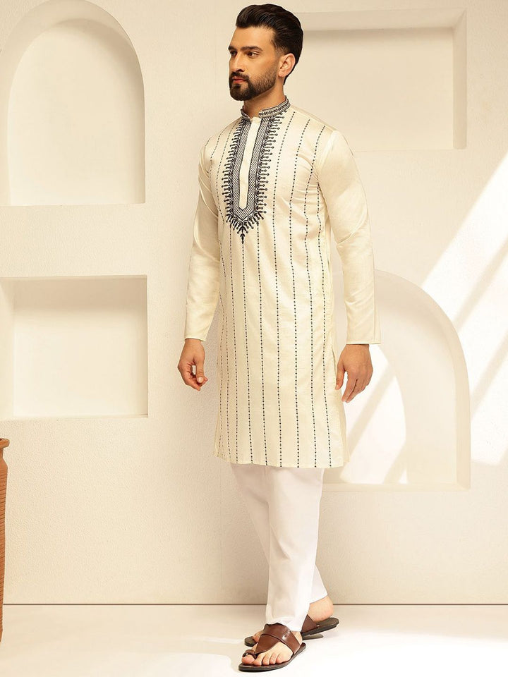 SOJANYA Benang Sulam Geometrik Kerja Kurta Lurus