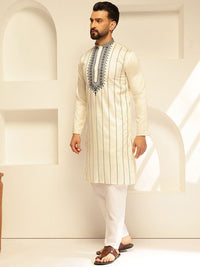 SOJANYA Benang Sulam Geometrik Kerja Kurta Lurus